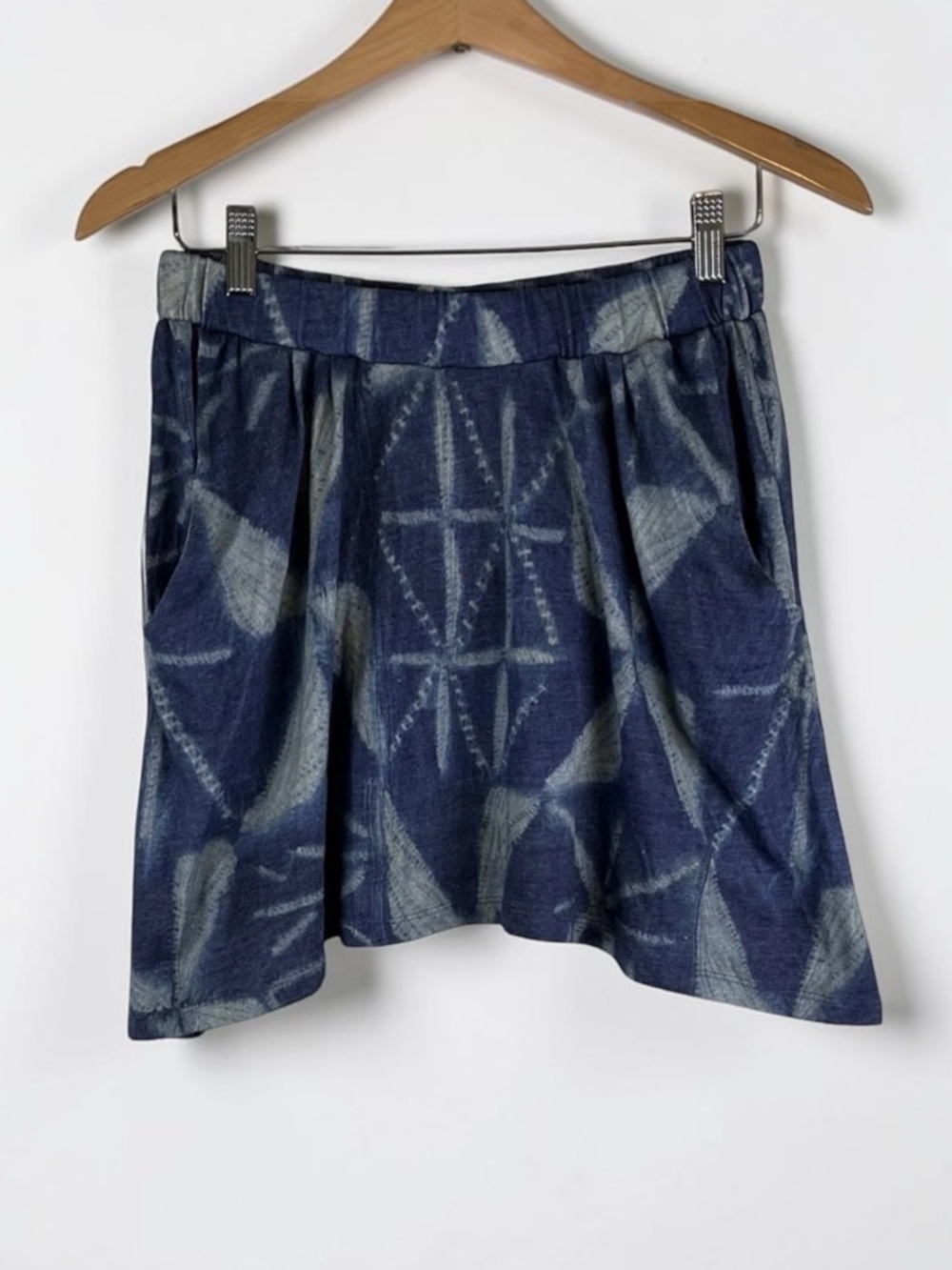 NWT Alternative Apparel Asymmetrical Mini Skirt M Blue Geometric Batik $139